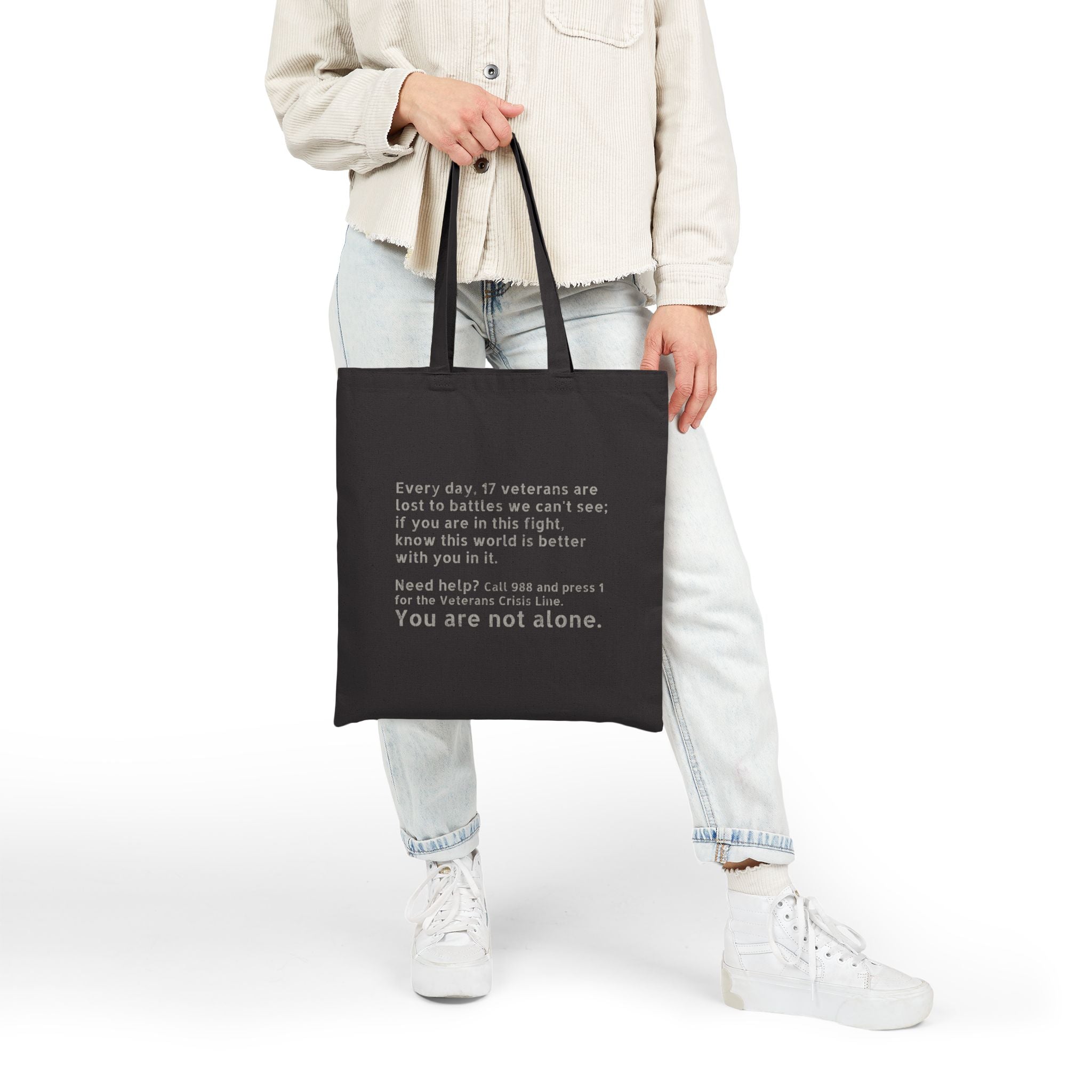 Save A Life; Hug A Veteran - Black 100% Cotton Tote Bag